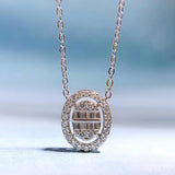 925 Silver Oval High Carbon Diamonds Gemstone Women Pendant Necklace