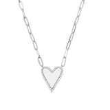 925 Silver Enamel Heart CZ Necklace on Paperclip Chain