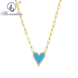 925 Silver Enamel Heart CZ Necklace on Paperclip Chain