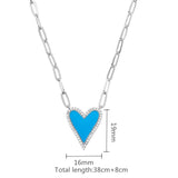 925 Silver Enamel Heart CZ Necklace on Paperclip Chain