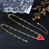925 Silver Enamel Heart CZ Necklace on Paperclip Chain