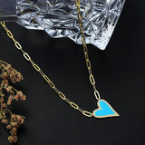 925 Silver Enamel Heart CZ Necklace on Paperclip Chain