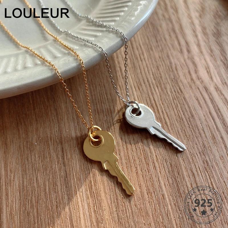 925 Sterling Silver Key Pendant Necklace Frosty Style Necklace for Women