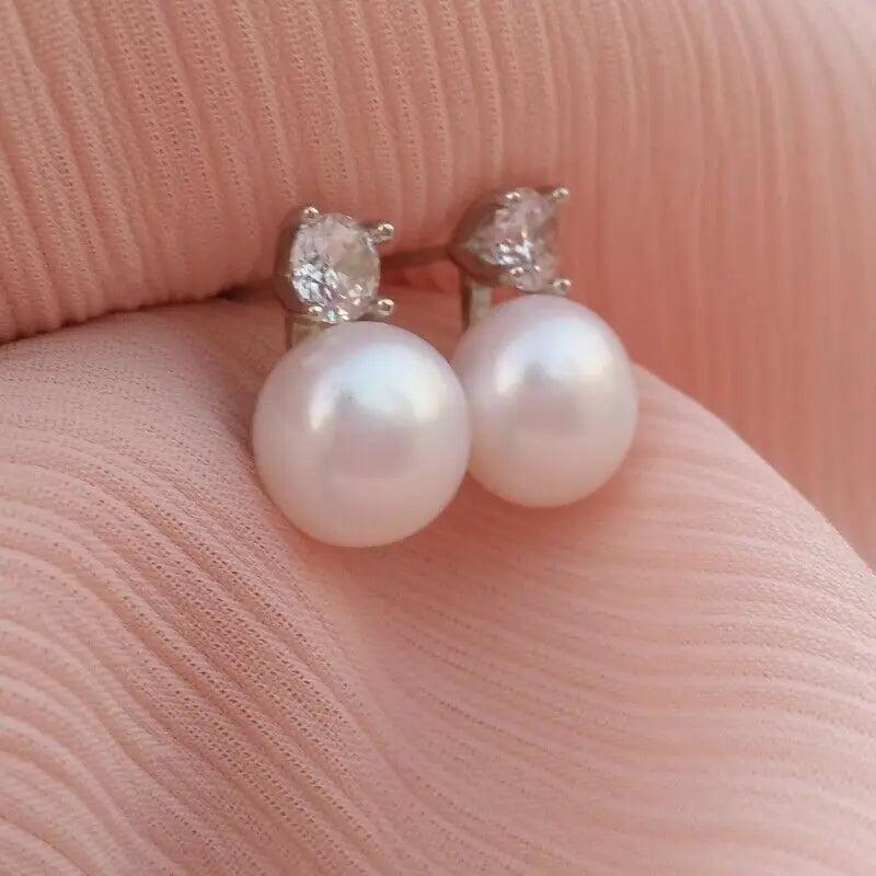 Charming Pair 10-9mm Akoya Pearl Earrings 925S at Party