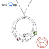 Personalized Name Circle Necklace with Birthstones - Family Gift