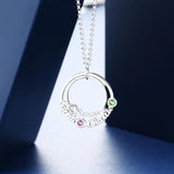 Personalized Name Circle Necklace with Birthstones - Family Gift