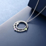 Personalized Name Circle Necklace with Birthstones - Family Gift