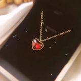 S925 Sterling Silver Heart Necklace Red Diamond Pendant Jewelry For Women