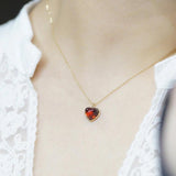 S925 Sterling Silver Heart Necklace Red Diamond Pendant Jewelry For Women