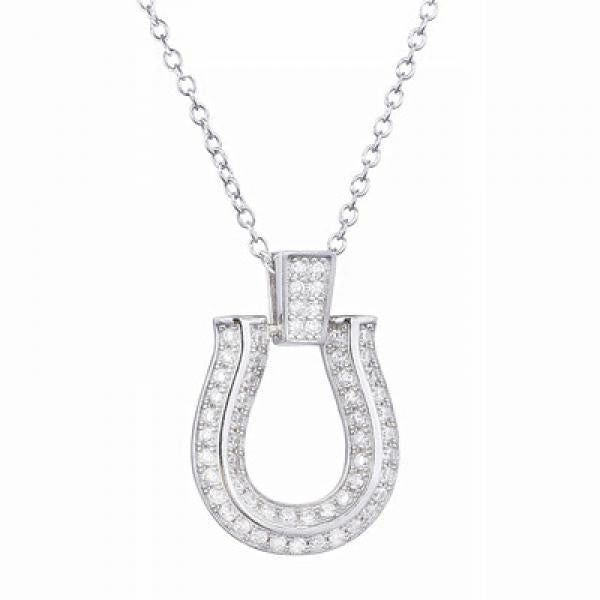 925 Silver Long Chain Horseshoes Necklace Zircon CZ Japan Jewelry