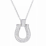 925 Silver Long Chain Horseshoes Necklace Zircon CZ Japan Jewelry