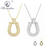 925 Silver Long Chain Horseshoes Necklace Zircon CZ Japan Jewelry