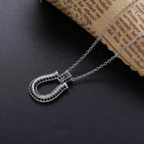 925 Silver Long Chain Horseshoes Necklace Zircon CZ Japan Jewelry