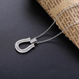 925 Silver Long Chain Horseshoes Necklace Zircon CZ Japan Jewelry