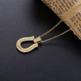 925 Silver Long Chain Horseshoes Necklace Zircon CZ Japan Jewelry