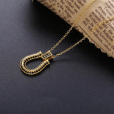 925 Silver Long Chain Horseshoes Necklace Zircon CZ Japan Jewelry