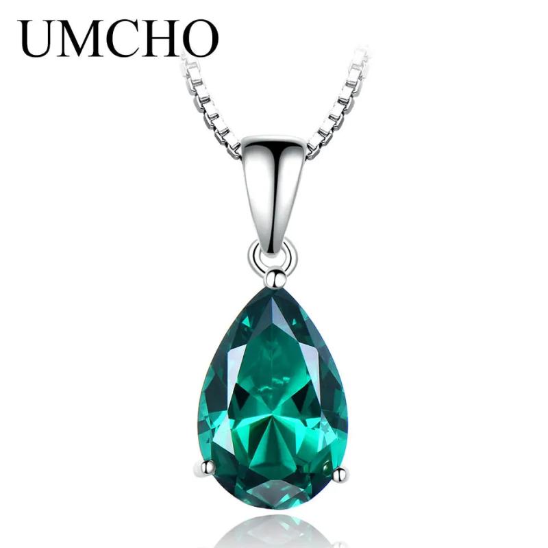 925 Silver Nano Emerald Green Pendant Necklace Romantic Wedding