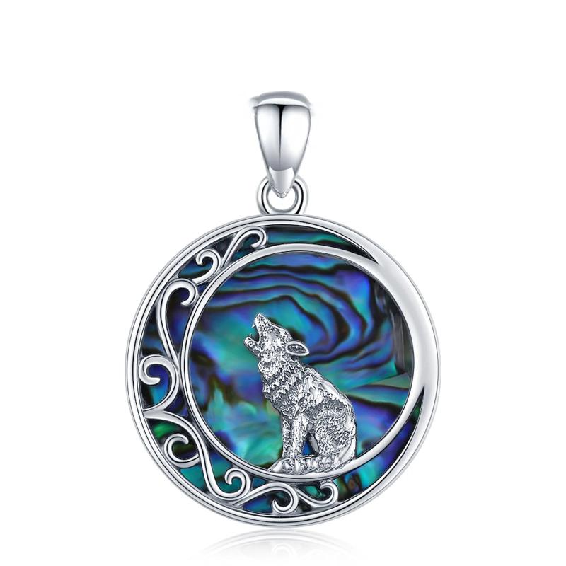 Eudora Silver Wolf Necklace Abalone Shell Pendant Jewelry