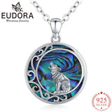 Eudora Silver Wolf Necklace Abalone Shell Pendant Jewelry
