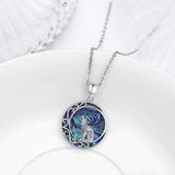 Eudora Silver Wolf Necklace Abalone Shell Pendant Jewelry