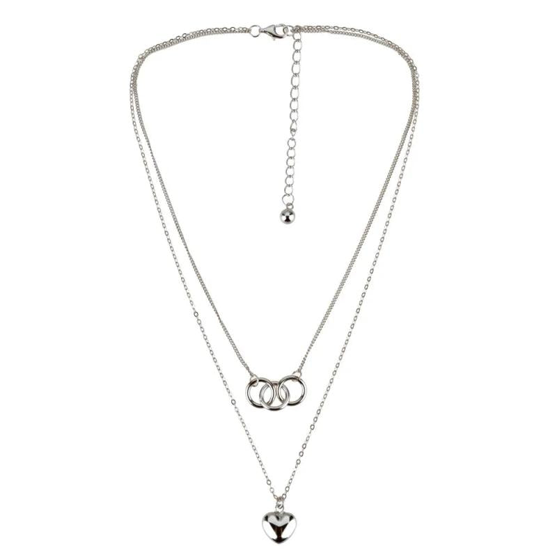 925 Silver Choker Necklace Three Circle Double Chain