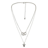 925 Silver Choker Necklace Three Circle Double Chain