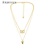 925 Silver Choker Necklace Three Circle Double Chain