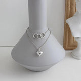 925 Silver Choker Necklace Three Circle Double Chain