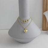 925 Silver Choker Necklace Three Circle Double Chain