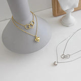 925 Silver Choker Necklace Three Circle Double Chain