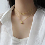 925 Silver Choker Necklace Three Circle Double Chain