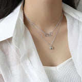 925 Silver Choker Necklace Three Circle Double Chain