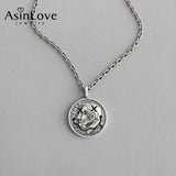 Vintage Portrait Coin Round Pendant Necklace 925 Sterling Silver