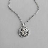 Vintage Portrait Coin Round Pendant Necklace 925 Sterling Silver
