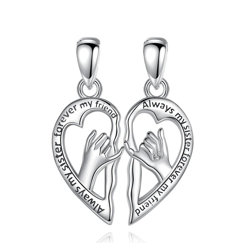 925 Silver BFF Hand Pendants Necklace Set