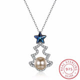 925 Silver Christmas Tree Pearl Pendant Necklace for Women
