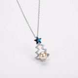 925 Silver Christmas Tree Pearl Pendant Necklace for Women