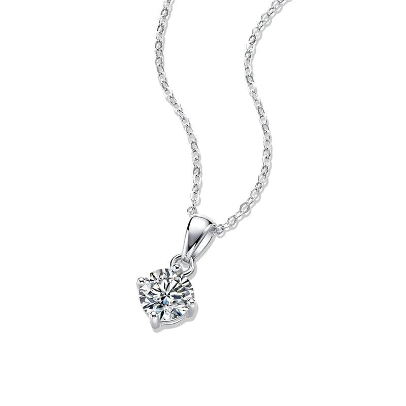 1CT Moissanite Diamond 6.5mm Pendant Necklace 925 Sterling Silver Bridal Jewelry