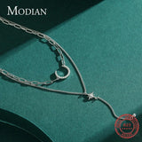 925 Silver Double Layer Zircon Moon Necklace Pendant