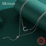 925 Silver Double Layer Zircon Moon Necklace Pendant
