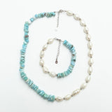 Real Pearl Larimar Beads Choker Necklace 925 Sterling Silver Women Jewelry