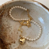 925 Silver Pearl Heart Pendant Necklace Cuban Chain Punk Gothic Jewelry
