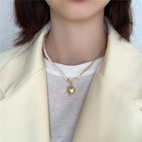 925 Silver Pearl Heart Pendant Necklace Cuban Chain Punk Gothic Jewelry