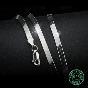 925 Sterling Silver Men Necklace Flat Thin Snake Chain 3-4mm Unisex