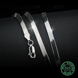 925 Sterling Silver Men Necklace Flat Thin Snake Chain 3-4mm Unisex