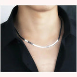 925 Sterling Silver Men Necklace Flat Thin Snake Chain 3-4mm Unisex