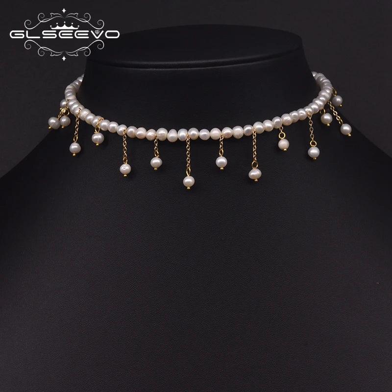 Beaded Tassel Choker Necklace w/ Fresh Water Pearl Jewelry