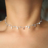 925 Silver CZ Drop Charm Tassel Necklace for Wedding Bridal