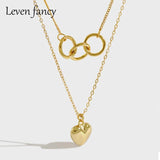 925 Silver Triple Circle Necklace Heart Pendant Double Layer Choker Gift