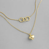 925 Silver Triple Circle Necklace Heart Pendant Double Layer Choker Gift